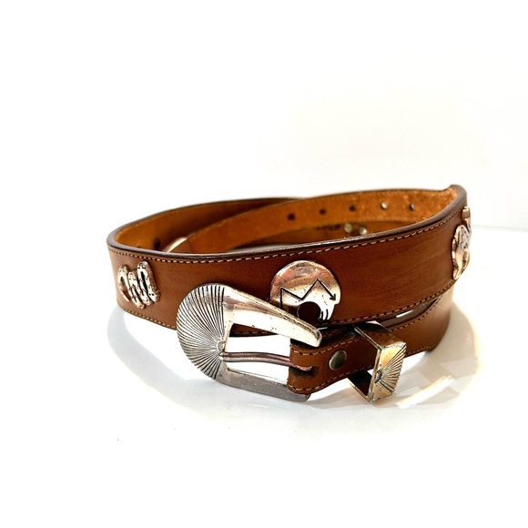 Silver Creek Brown Leather Belt with Silver & Rose Toned Fetishized Size 28 - Picture 4 of 13